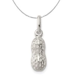 Sterling Silver 3D Peanut Charm Necklace - 16 inch